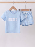 Blue cross embroidery boy set