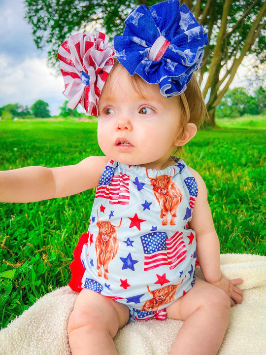 Patriotic Highland ruffle tie romper