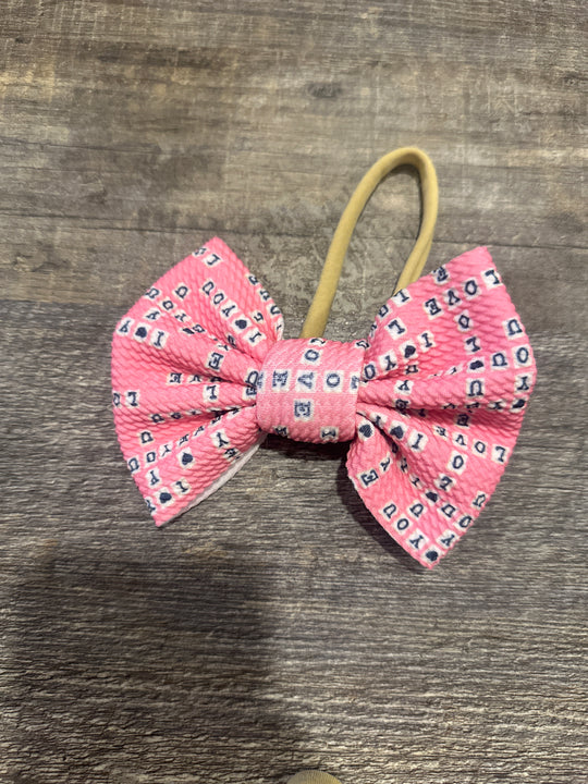 Pink I love you nylon bow