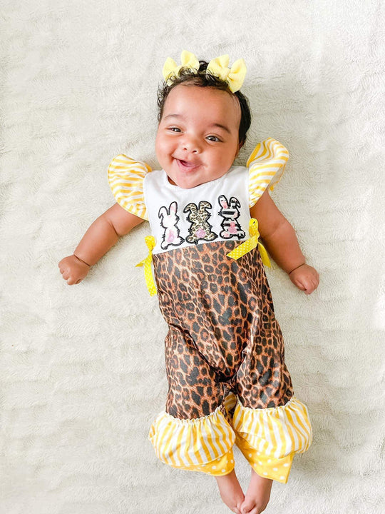 Leopard & yellow bunny romper