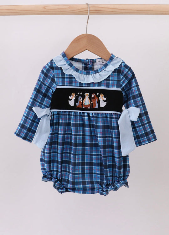 Girls navy nativity romper
