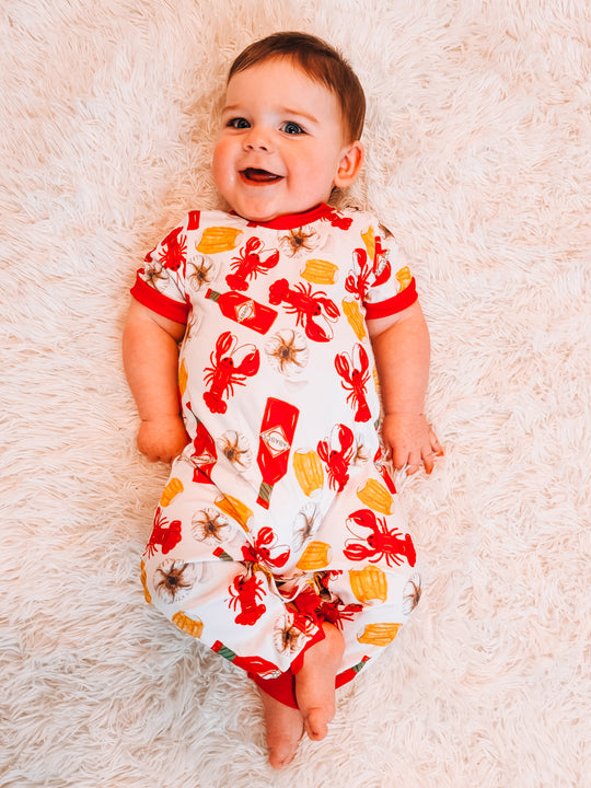 Clover cottage boy crawfish boil romper