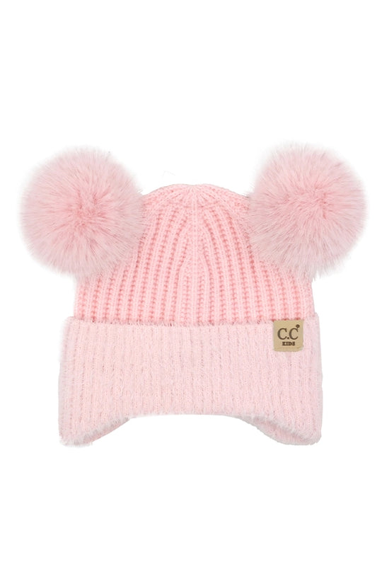 C.C Kids Fur Earflap Pom Pom Beanie Winter Hat - Pink