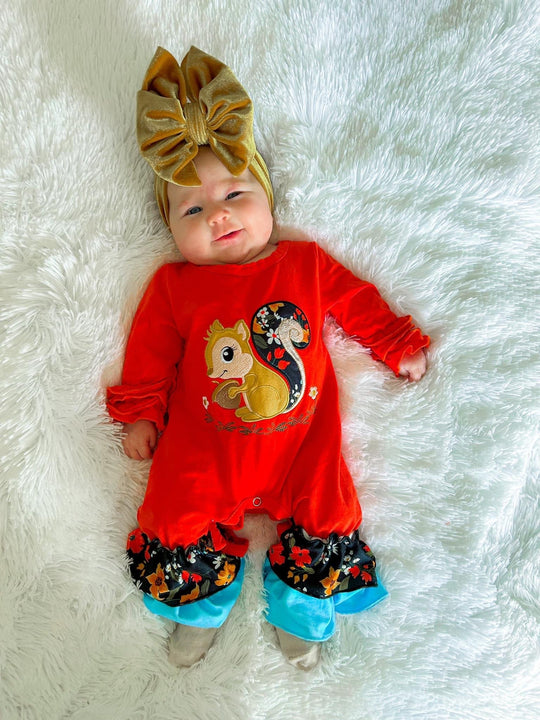 Orange Squirrel romper