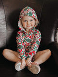 Green mean one floral Ribbed Hooded romper
