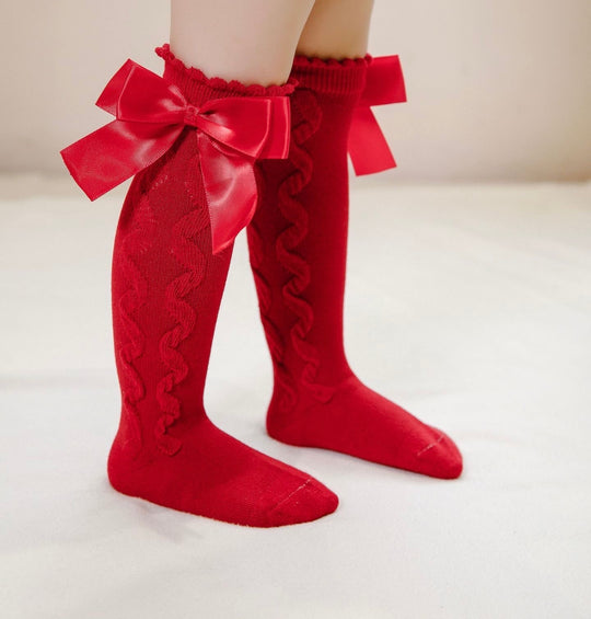 Cable bow socks- red