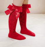 Cable bow socks- red