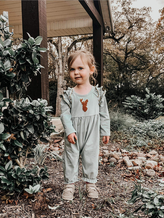 Sage deer french knot romper