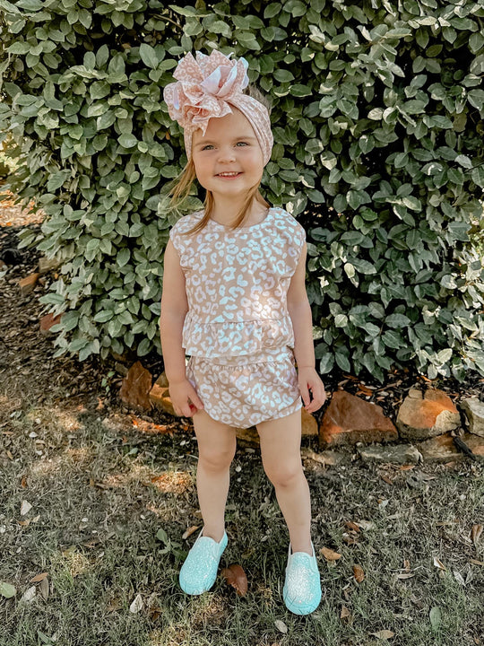 Neutral leopard peplum set