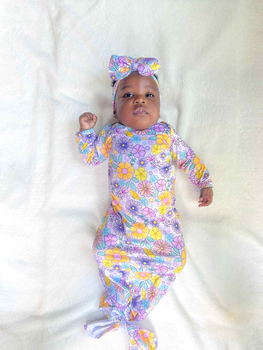 Purple floral gown and headband set