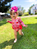 Pink floral pumpkins ruffle romper
