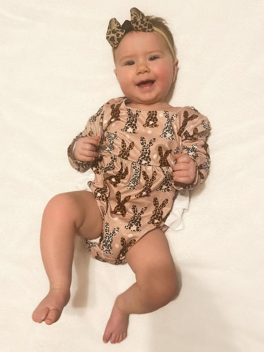 Leopard bunny ruffle romper