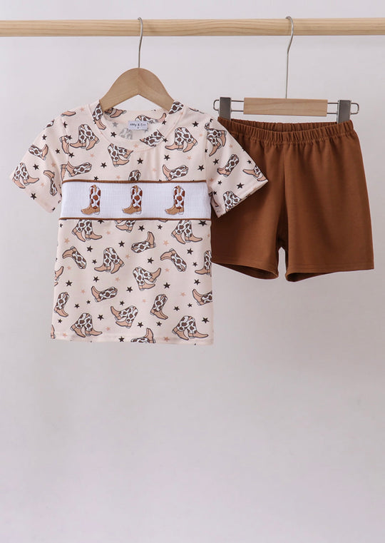 Western boots smocked boy set