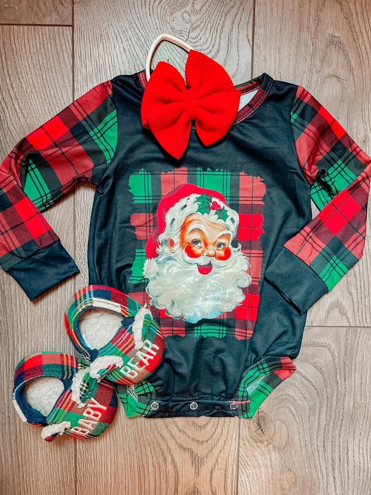 Plaid Santa romper