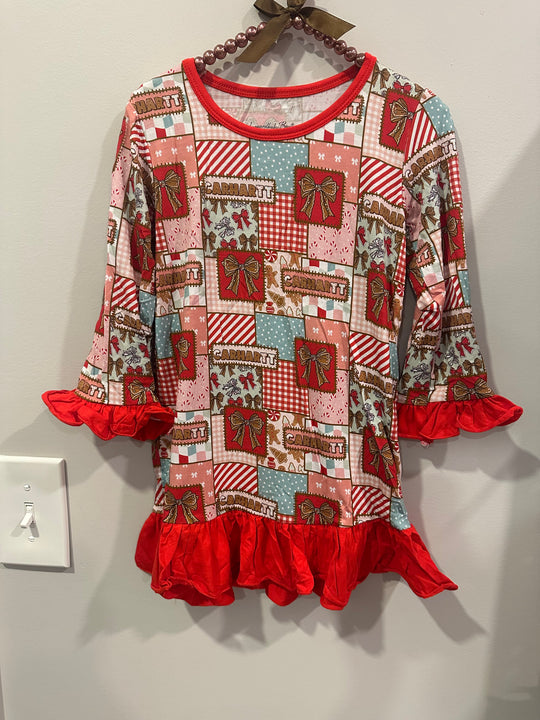 Patchwork Christmas Bows Bamboo girl gown