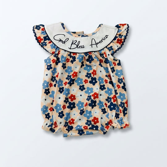 God bless America embroidery romper