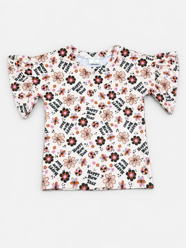 Happy new year floral ruffle tee