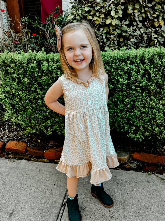 Beige leopard ruffle dress