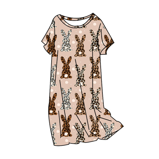 PRE ORDER CLOSES 12/14 leopard bunny Mom gown/ unisex pants bamboo - early March DELIVERY