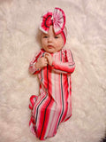Pink stripe knotted gown and headband set