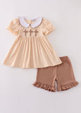 Cream cross French knot girls set
