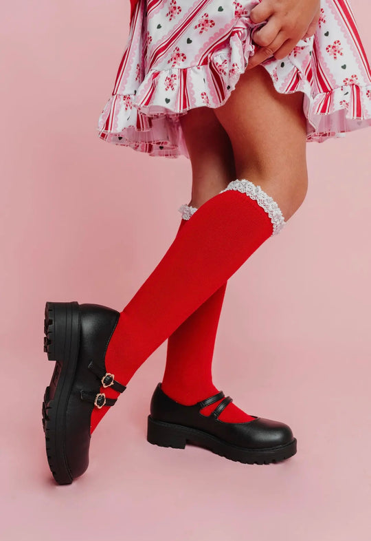 Santa Lace top knee high socks