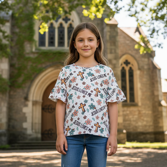 Jesus loves me ruffle tee