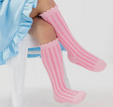 Blossom stripe scalloped knee high socks
