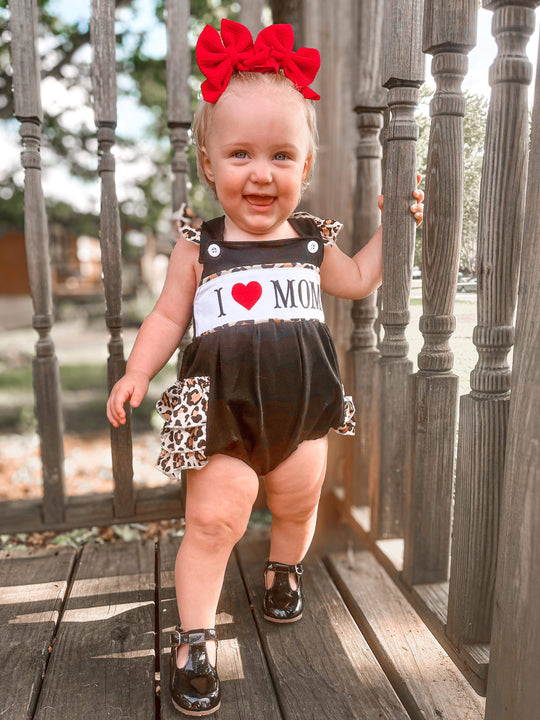 LBB exclusive I love mom leopard romper