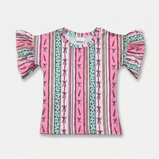 Bow stripe school ruffle tee