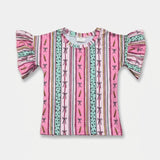 Bow stripe school ruffle tee