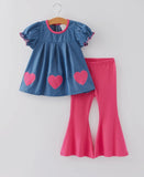 Denin top Heart applique Set