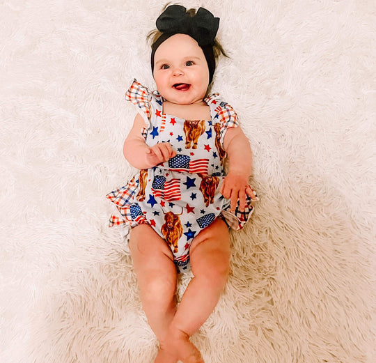 Highland cow patriotic romper