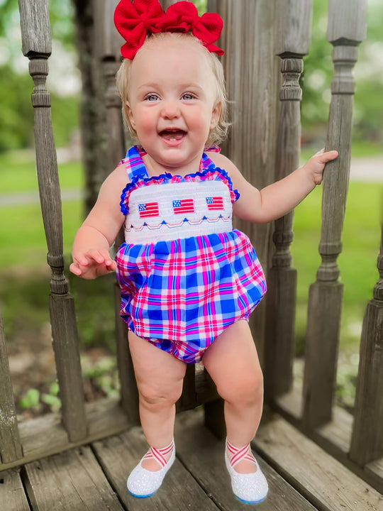 Patriotic flag Smocked embroidery romper