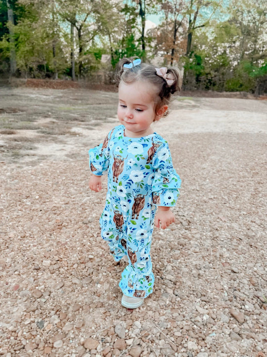 Clover cottage indigo highland romper