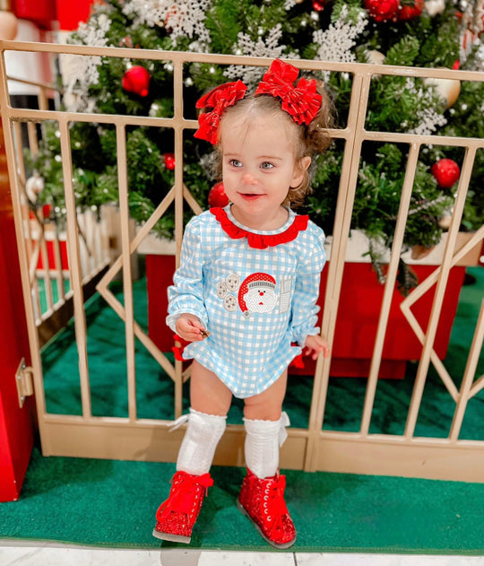 Blue plaid milk and cookies romper