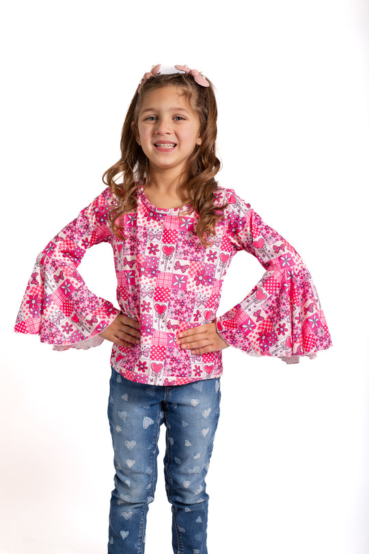 Valentine’s Day heart suckers bell sleeve top