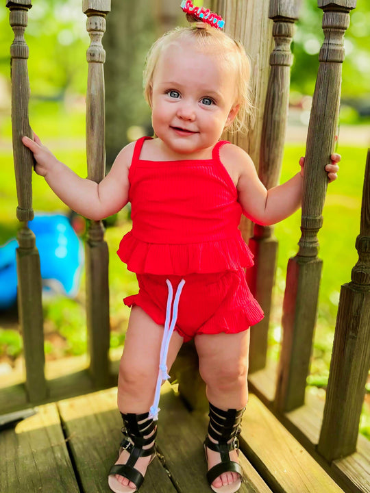 Red ribbed lounge set