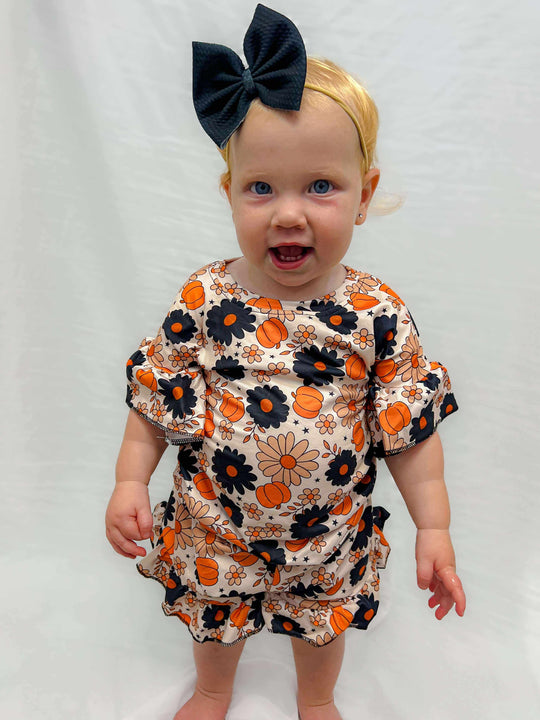 Pumpkin floral ruffle set