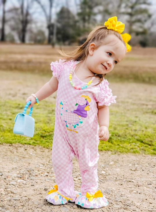 Checkered floral hen romper