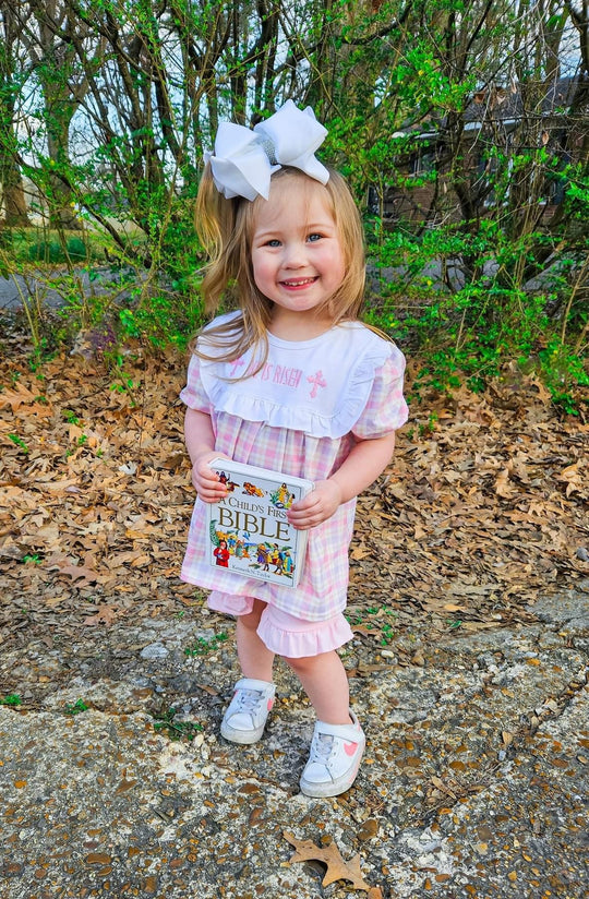 Pink plaid He is Risen set