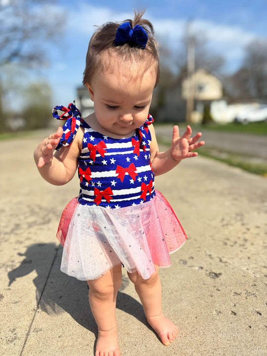 RWB Bows mesh tie romper