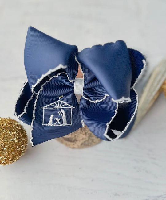 Nativity moonstitch bow clip