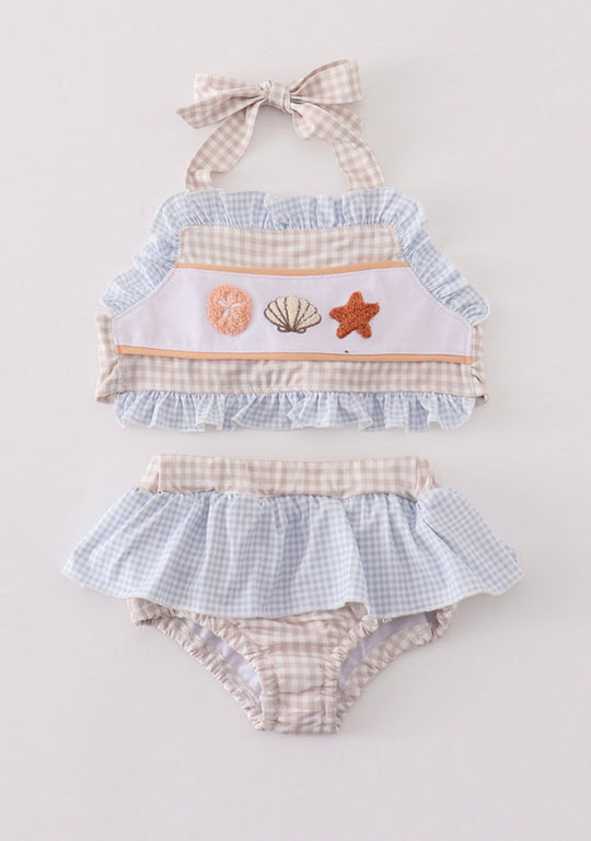 Khaki shell two piece swimsuit