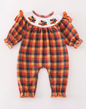 Smocked plaid turkey romper