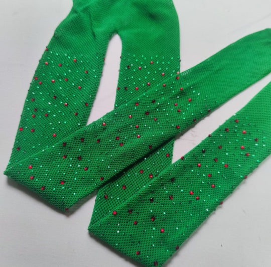 Bling tights- Green with red and green bling