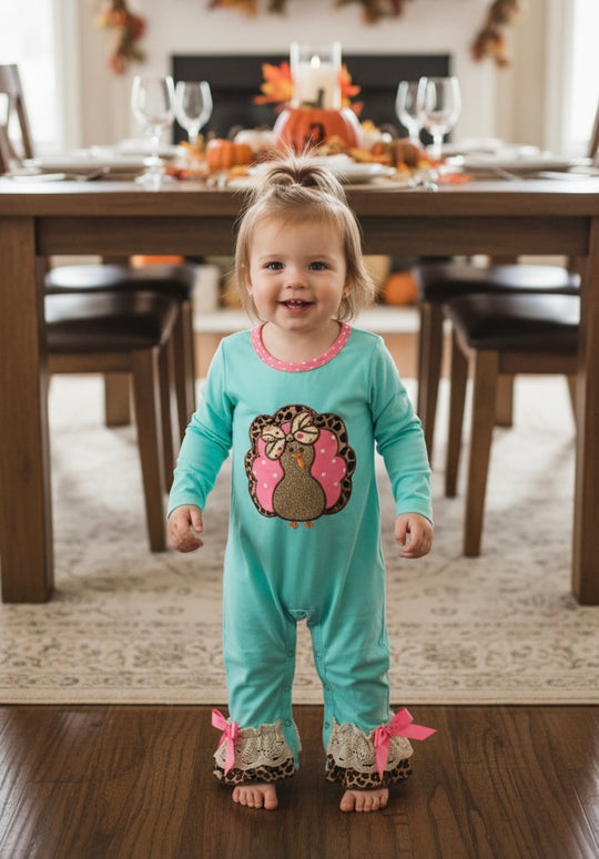 Mint & leopard turkey romper