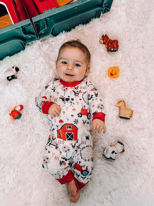 Clover cottage red barn boy romper