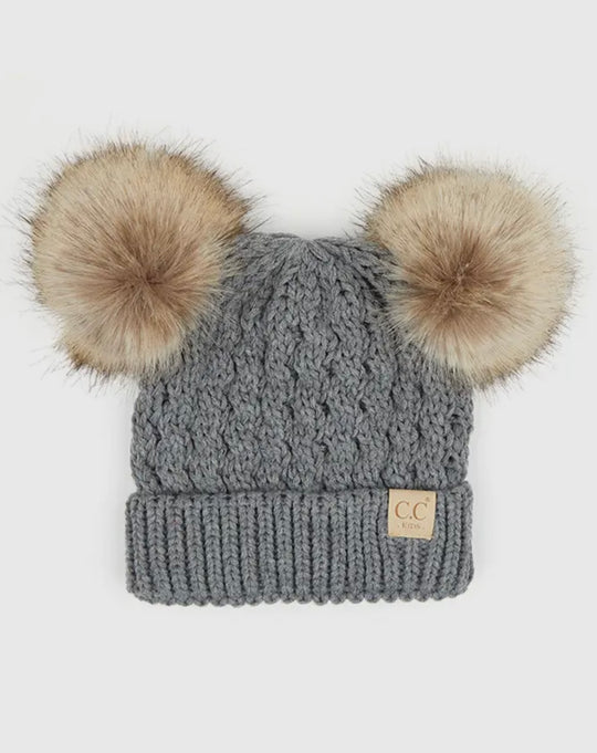 CC kids double pom hat- light gray