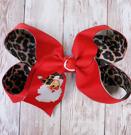 Leopard santa double layer bow clip